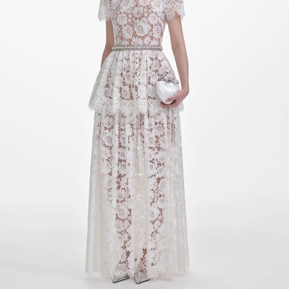 self-portrait White Tiered Lace Maxi Dress Size MSRP $725 -  NWT - Picture 6 of 9